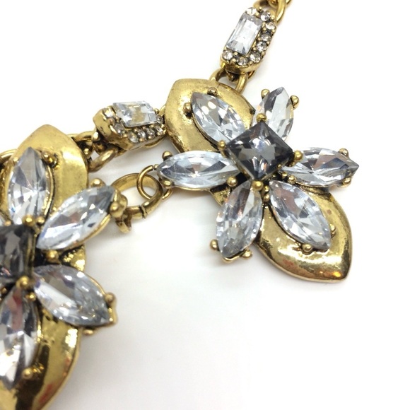 RHINESTONE GOLD TONE CRYSTALS STATEMENT NECKLACE FLOWER FLORAL COLLAR BLING - Picture 9 of 16